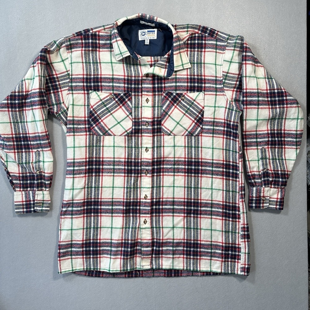 Arrow Dover Flannel Shirt Mens XL Tall White Plaid Wool Blend Long Sleeve Pocket